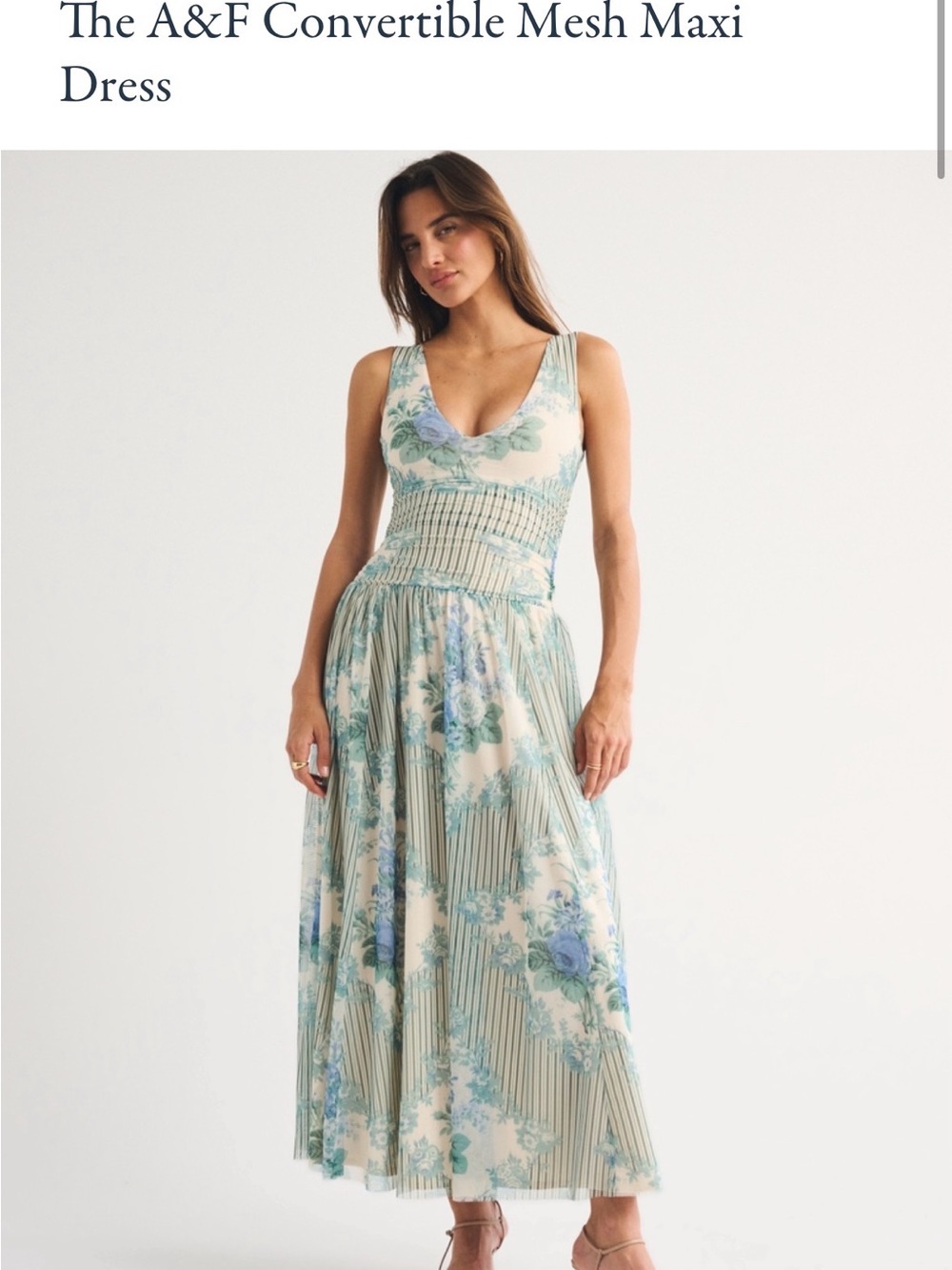 Abercrombie & Fitch Cream Maxi Dress with Blue Floral Print (convertible)